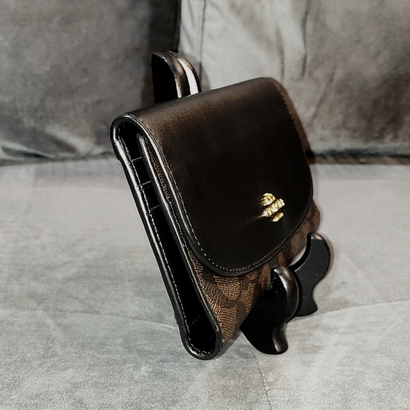 NWOT COACH SIGNATURE MONOGRAM TRI-FOLD LONG SNAP WALLET COATED CANVAS & LEATHER - Picture 10 of 15